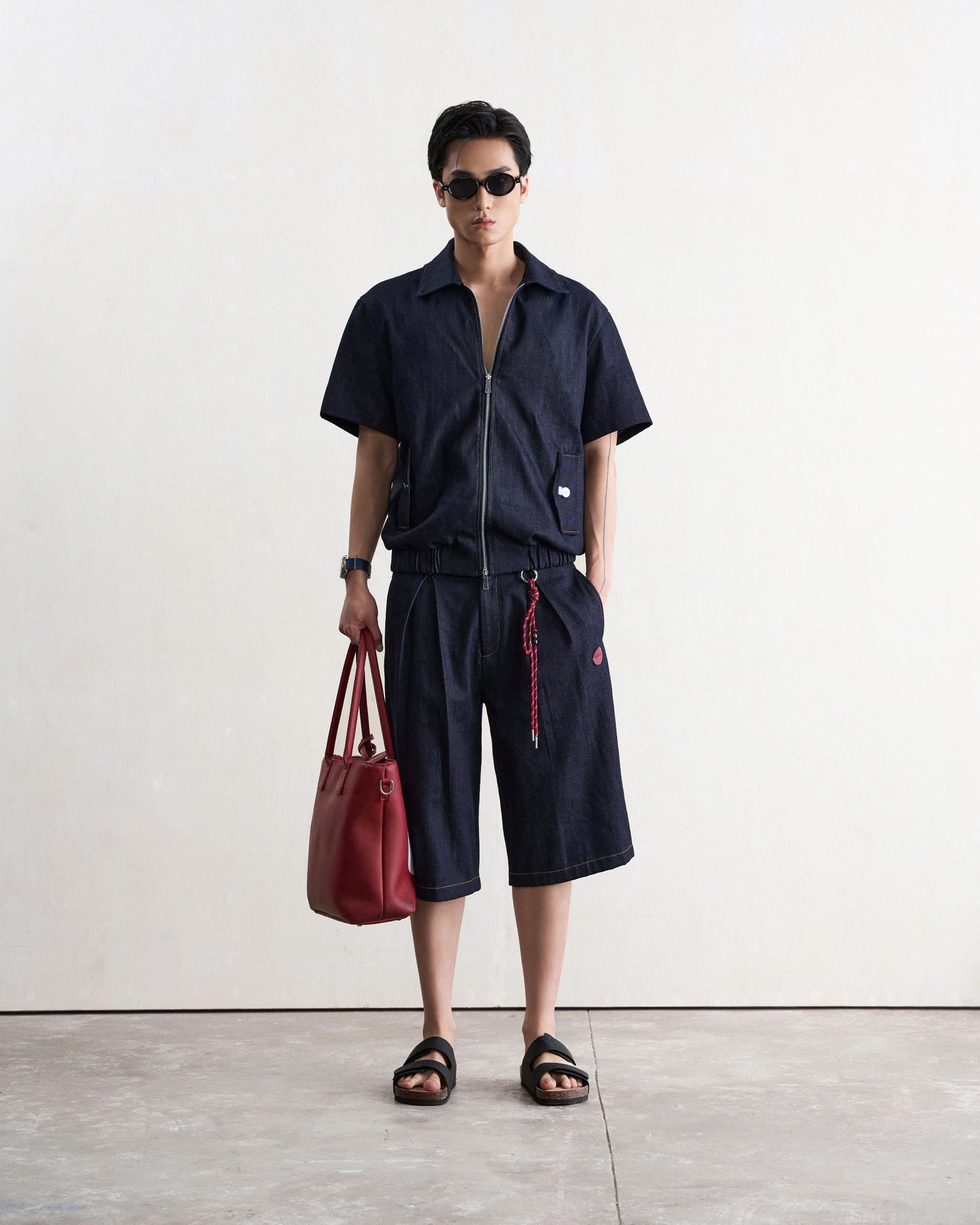 Quần short jean nam dáng lửng