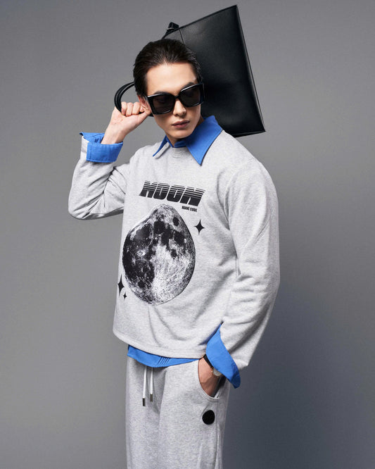 Áo thun nỉ tay dài "MOON" xám