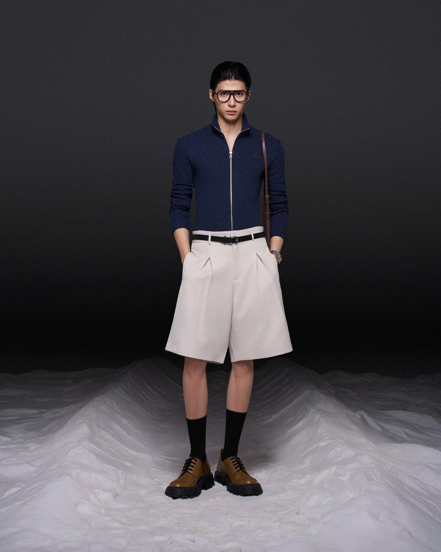 Áo thun gân tay dài ôm body navy