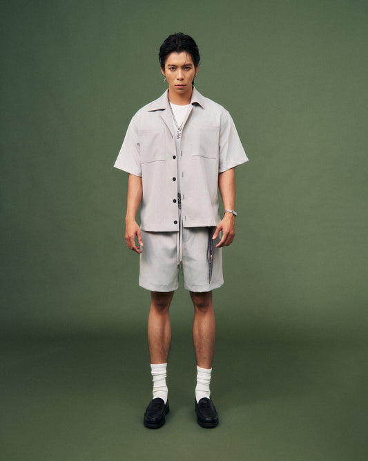 Quần shorts xám lưng thun có dây rút