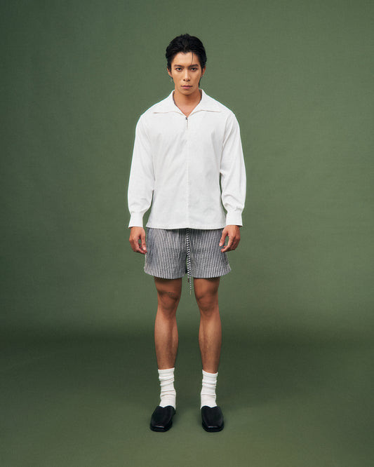 Quần shorts họa tiết sọc lưng thun có dây