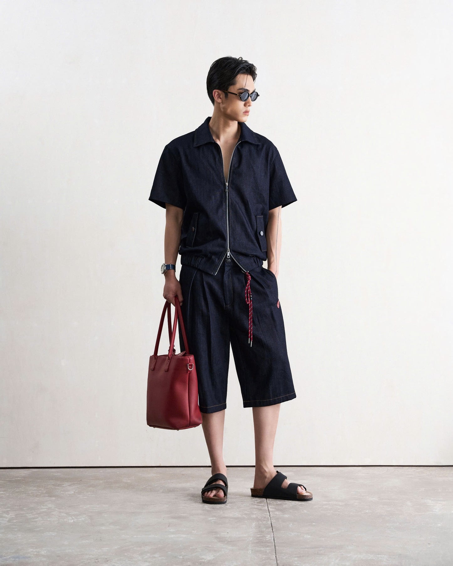 Quần short jean nam dáng lửng
