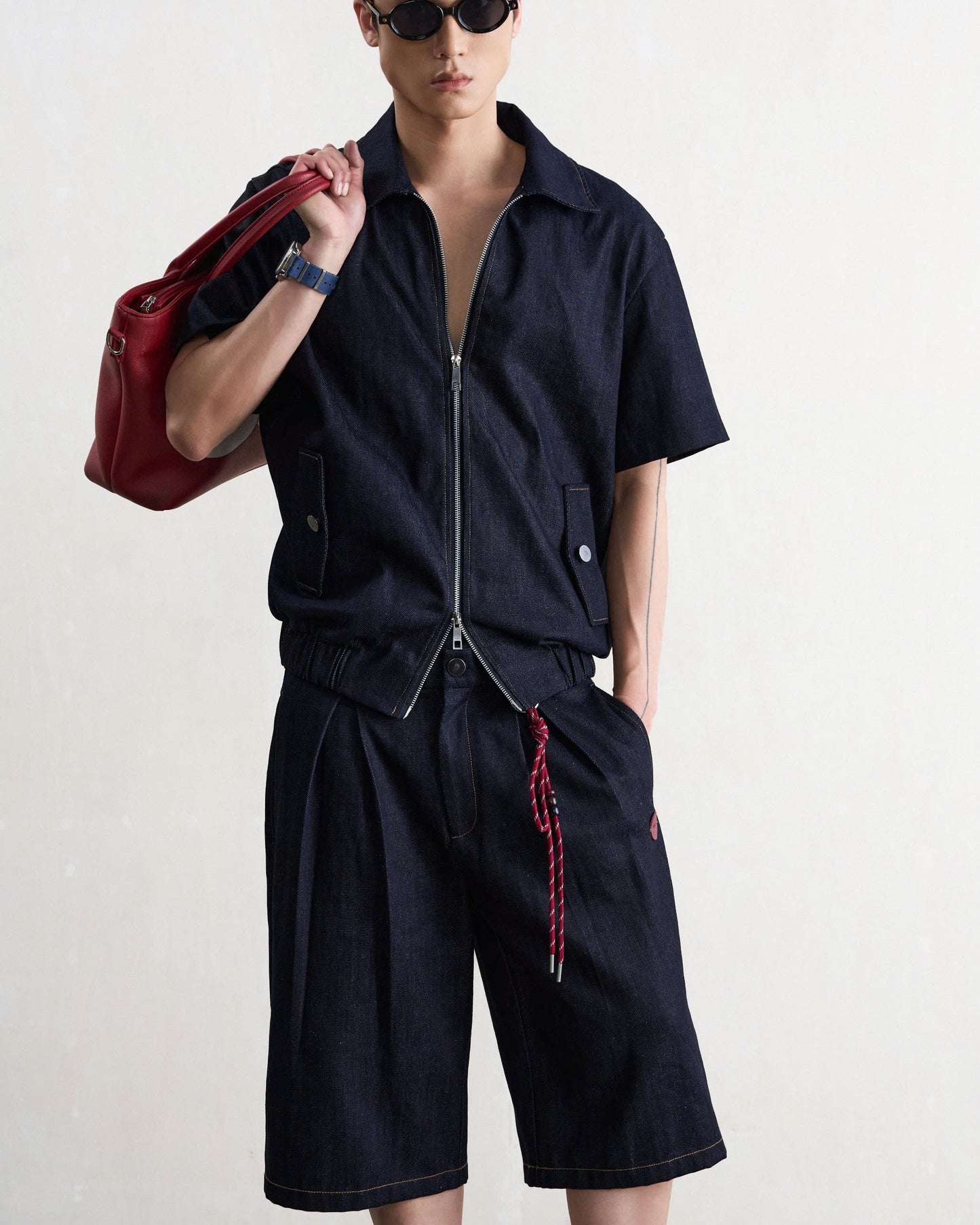 Quần short jean nam dáng lửng