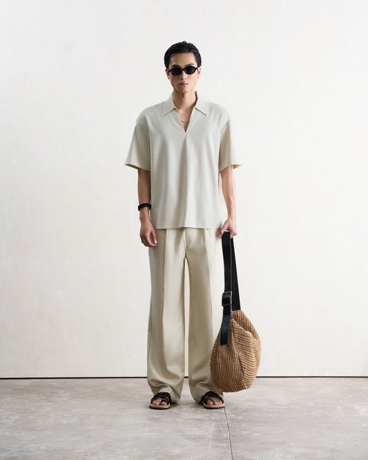 Quần dài nam ống rộng màu beige