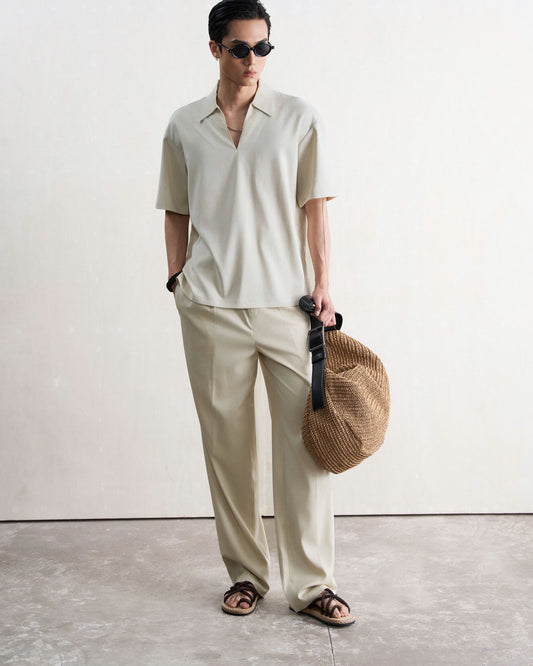 Quần dài nam ống rộng màu beige