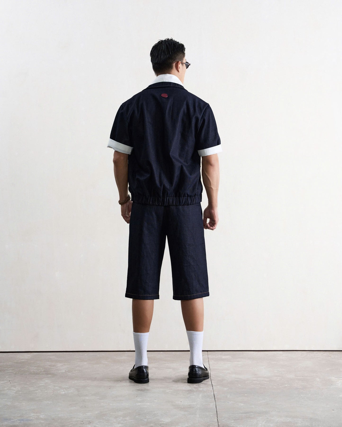 Áo khoác jeans nam khóa zip tay ngắn