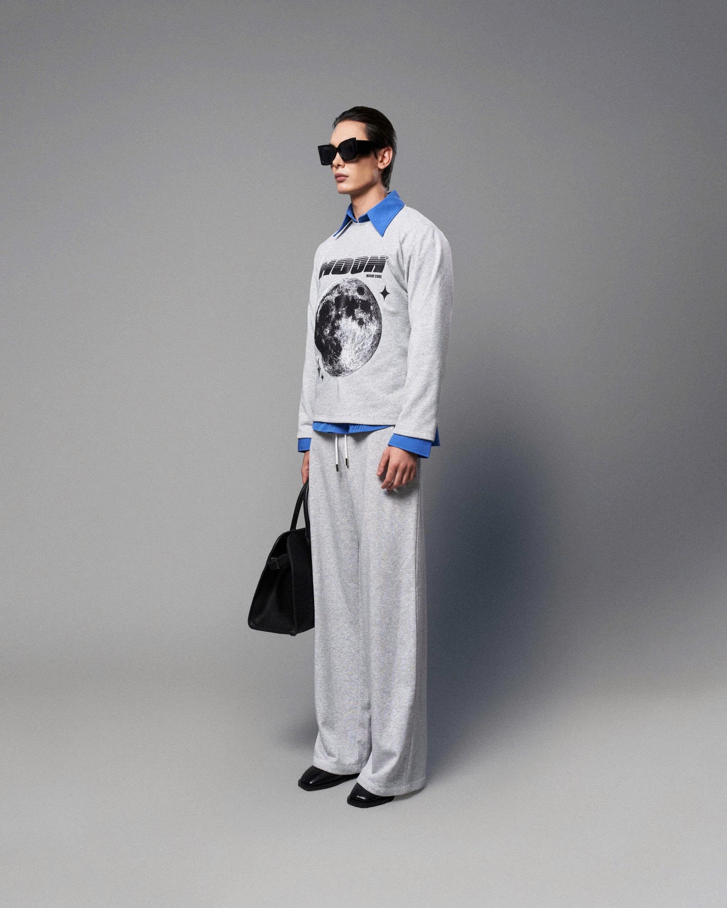 Áo thun nỉ tay dài "MOON" xám