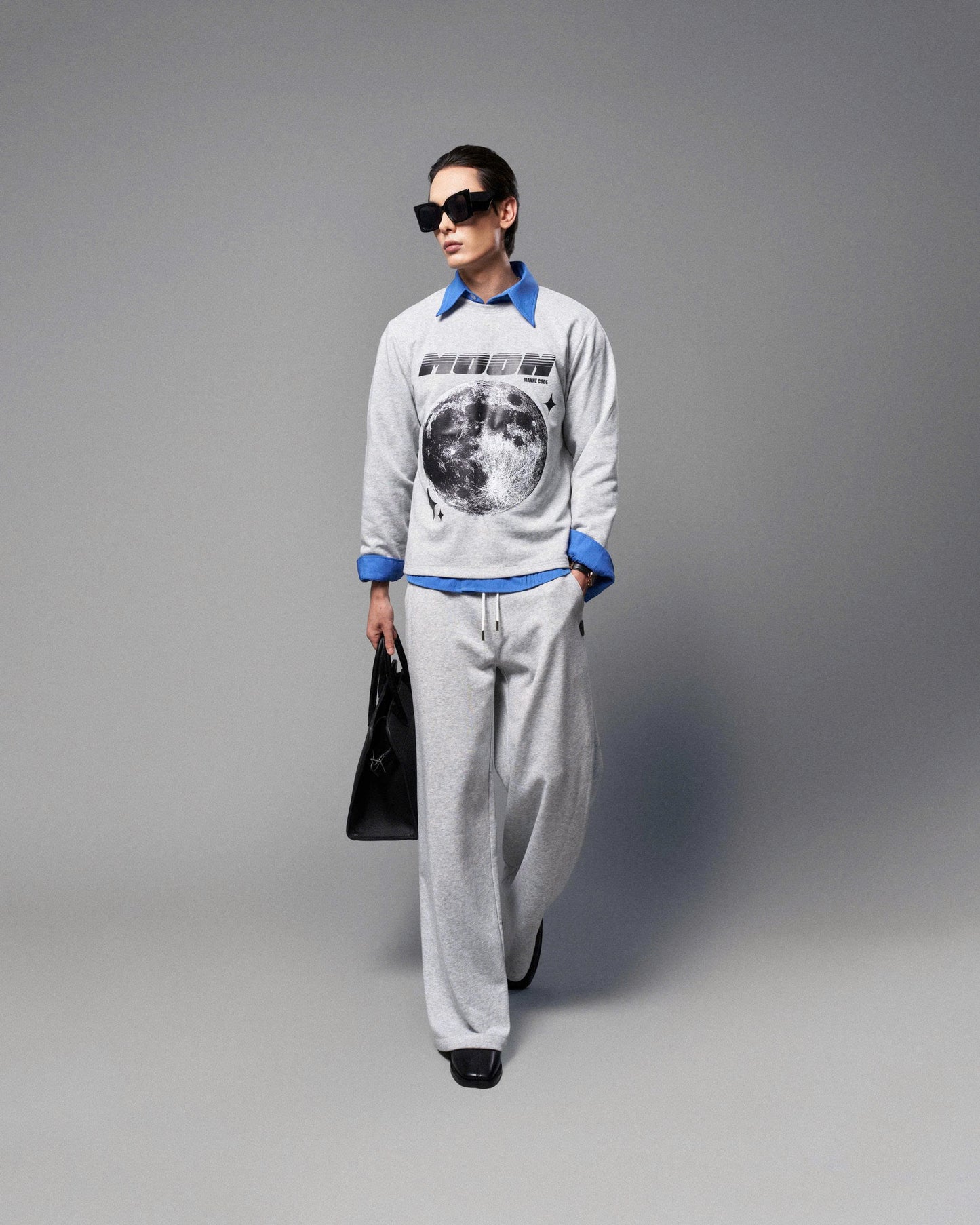 Áo thun nỉ tay dài "MOON" xám