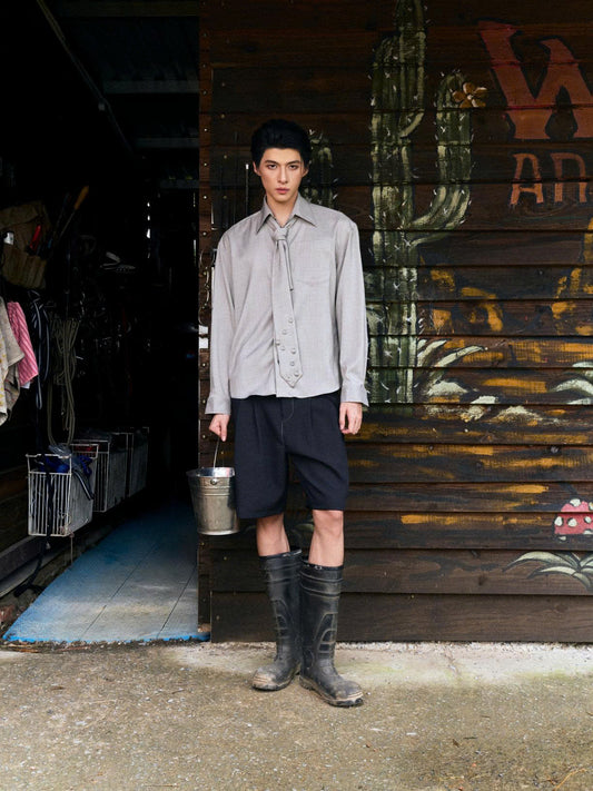 Áo sơ mi tay dài xám phối cà vạt