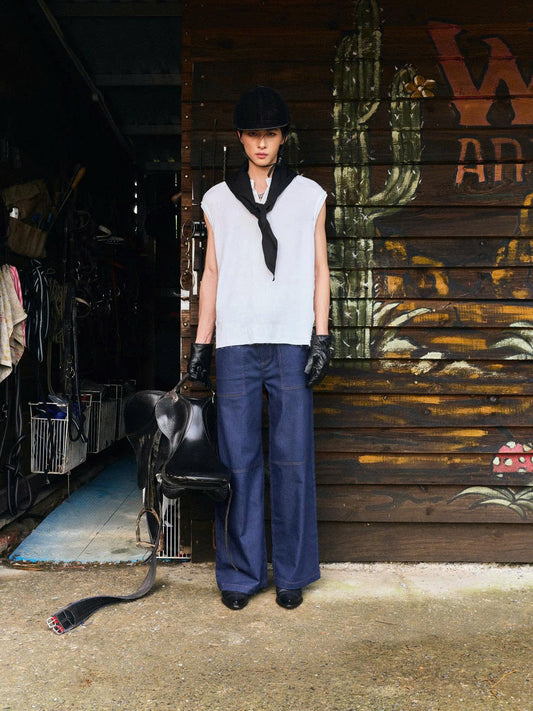 Quần jeans ống suông phối túi hộp