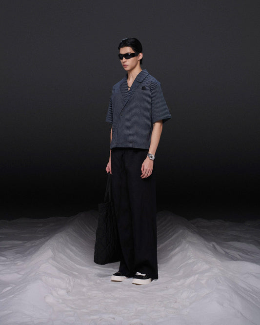 Quần thun dài phối xếp ly đen