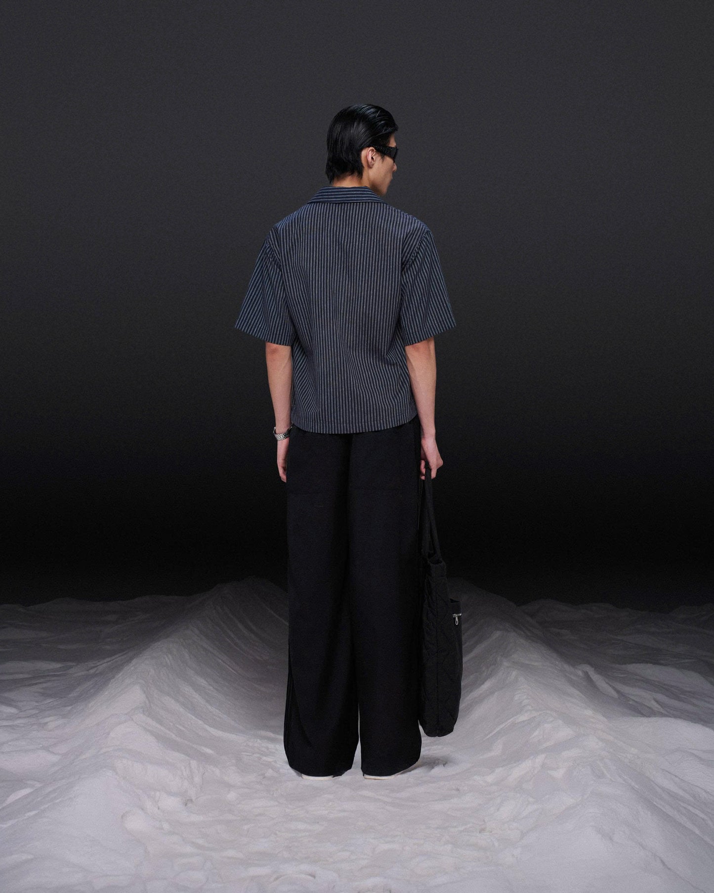Quần thun dài phối xếp ly đen