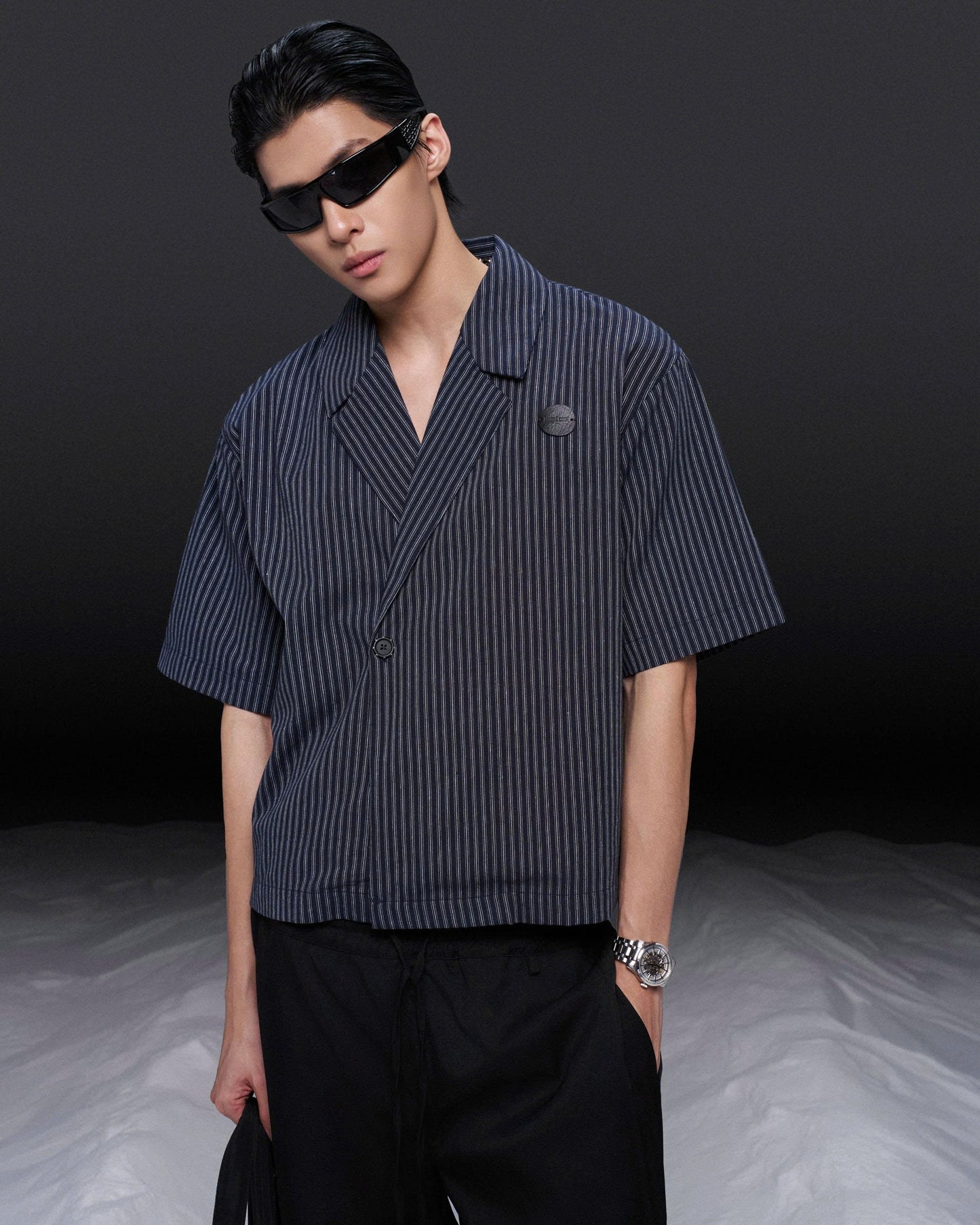 Quần thun dài phối xếp ly đen