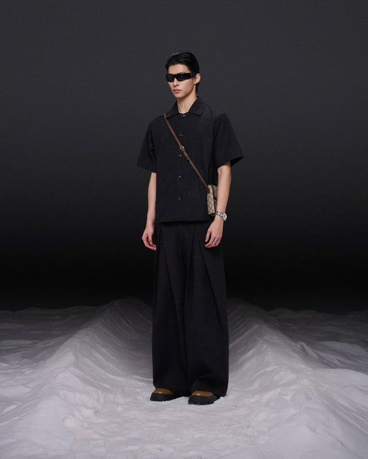 Quần tây dài họa tiết nối đen