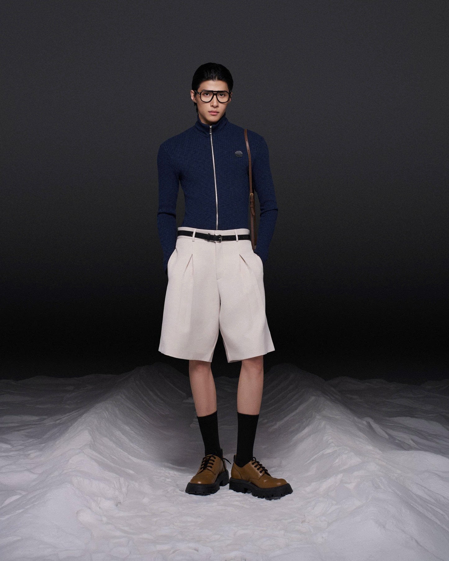 Áo thun gân tay dài ôm body navy