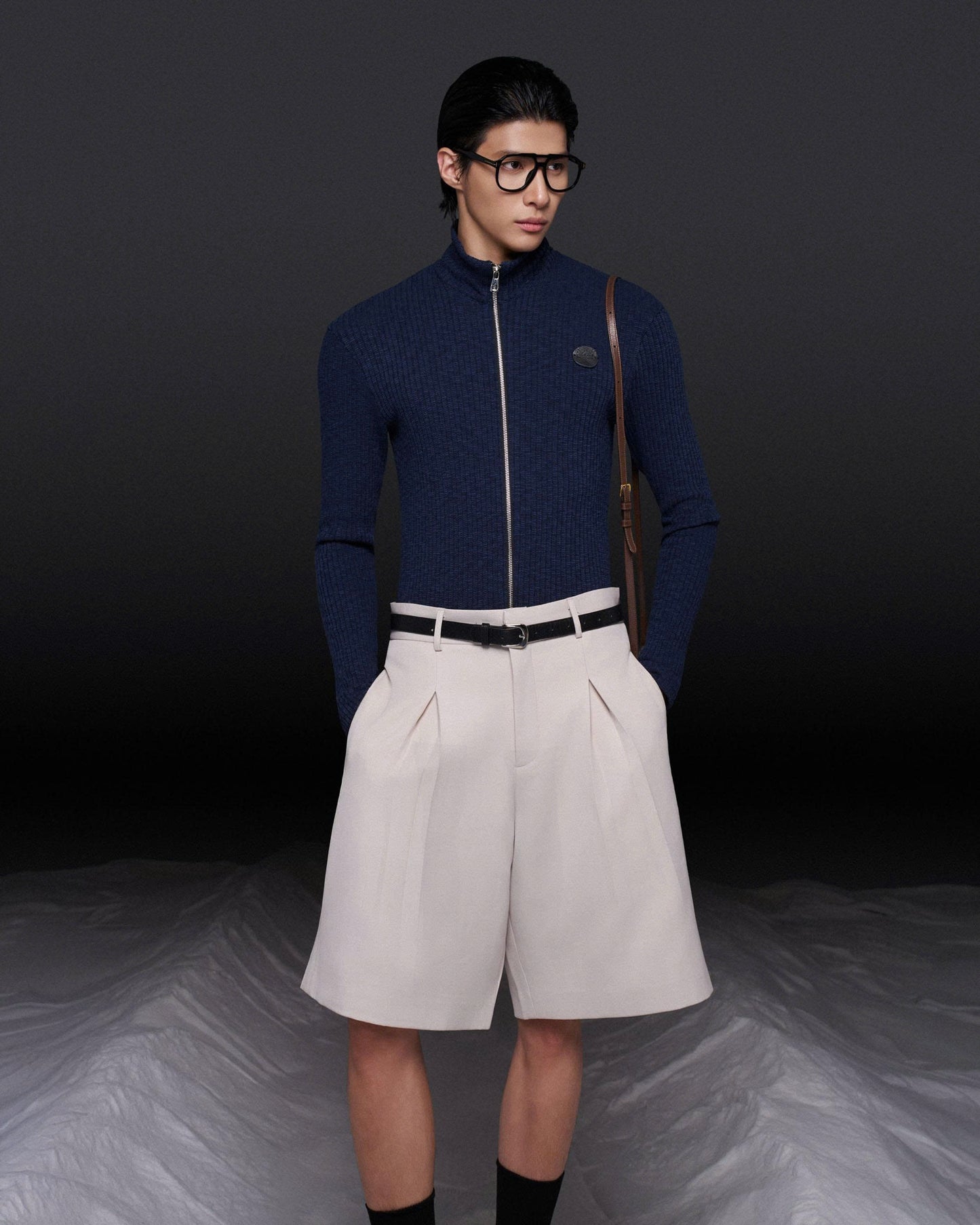 Áo thun gân tay dài ôm body navy