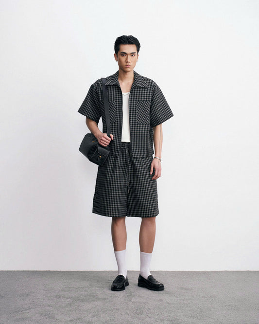 Quần short dáng lửng caro đen - Kun Shorts