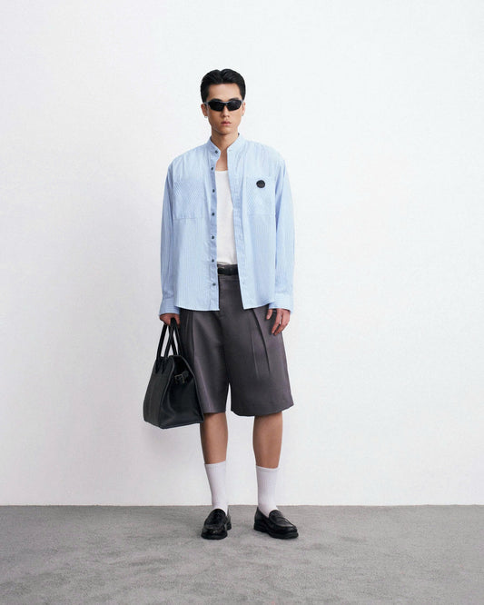 Áo sơmi tay dài kẻ sọc xanh dương - Cham Top