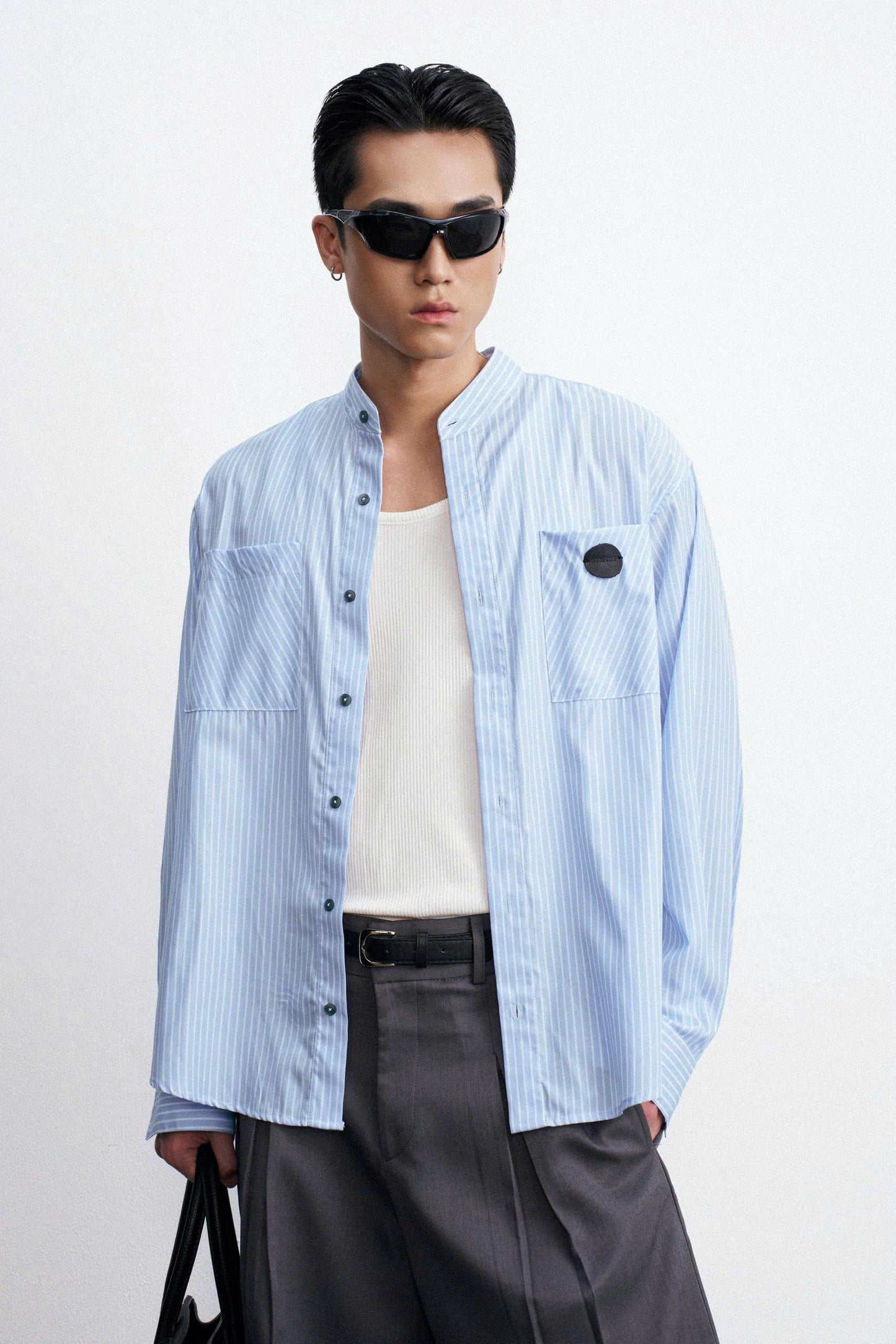 Áo sơmi tay dài kẻ sọc xanh dương - Cham Top
