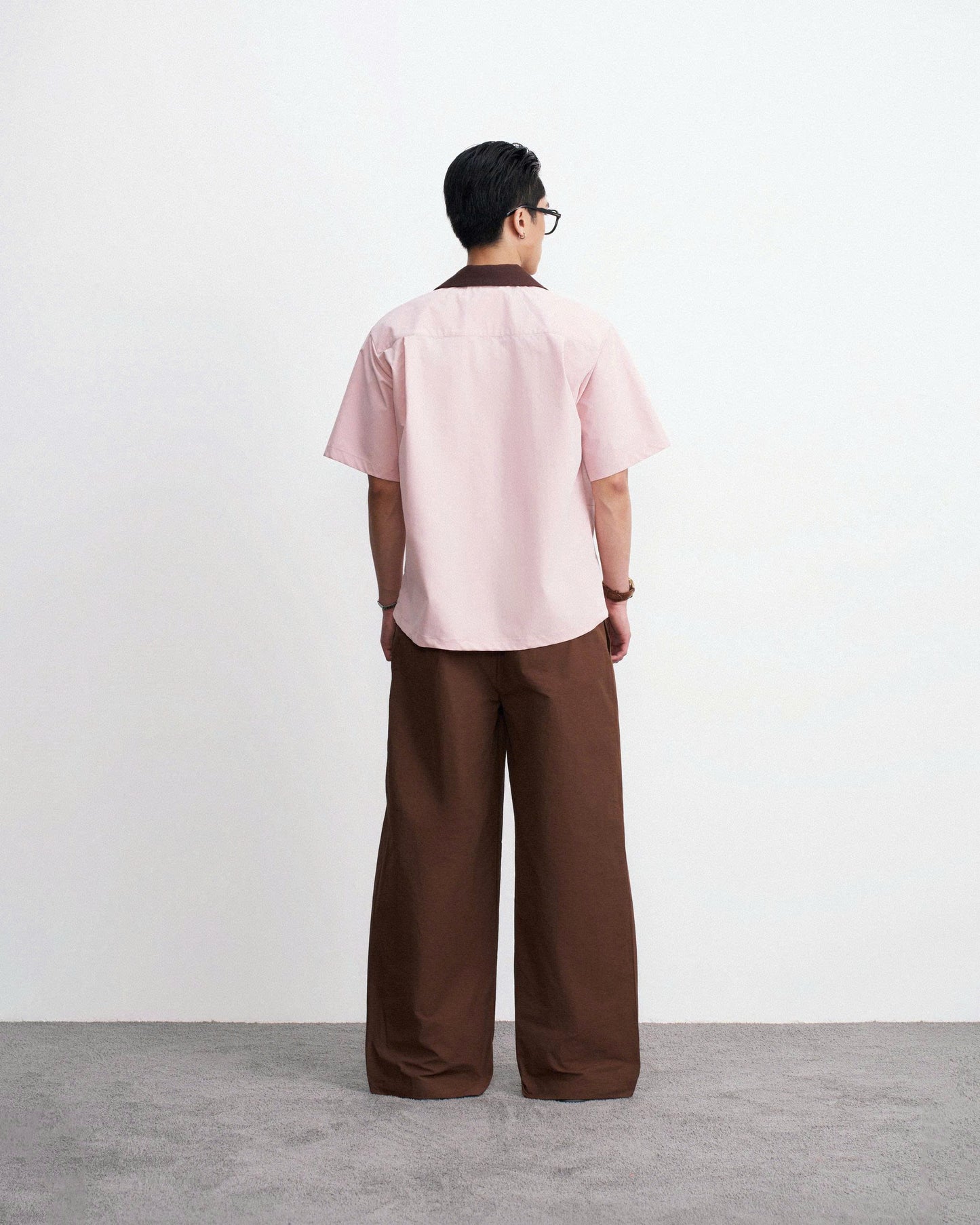 Áo sơmi tay ngắn hồng phối nâu - Roki Top