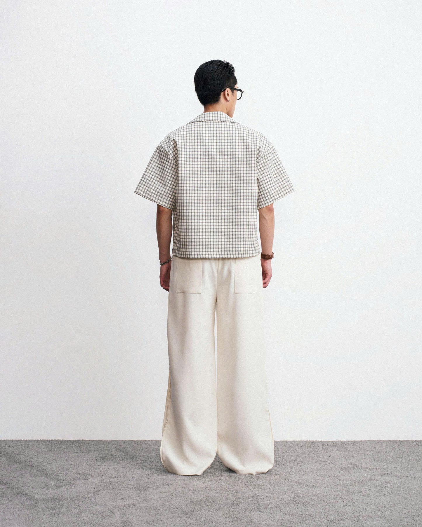Áo sơmi tay ngắn phối zip caro trắng - Kun Caro Top