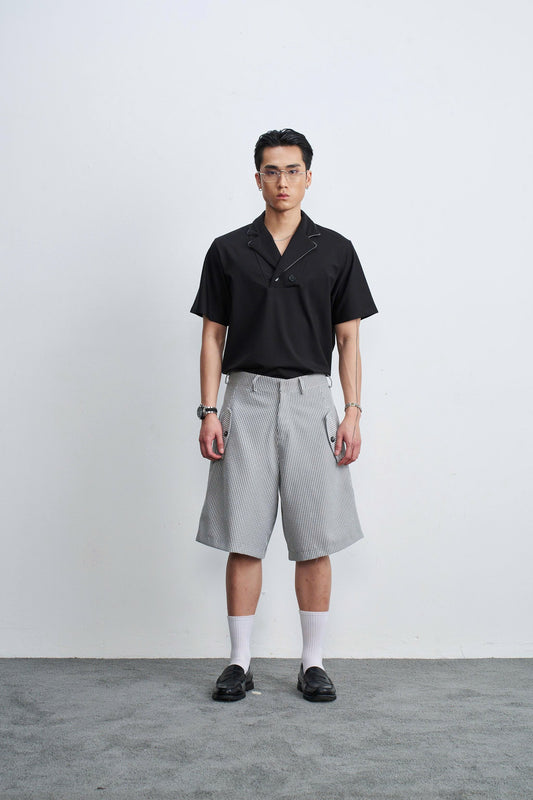 Áo cổ vest ngắn tay đen - Noc Top